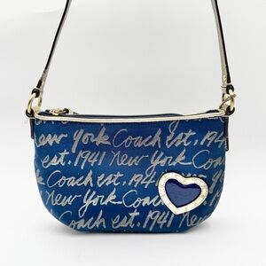 Coach Blue Script Heart Shoulder Bag